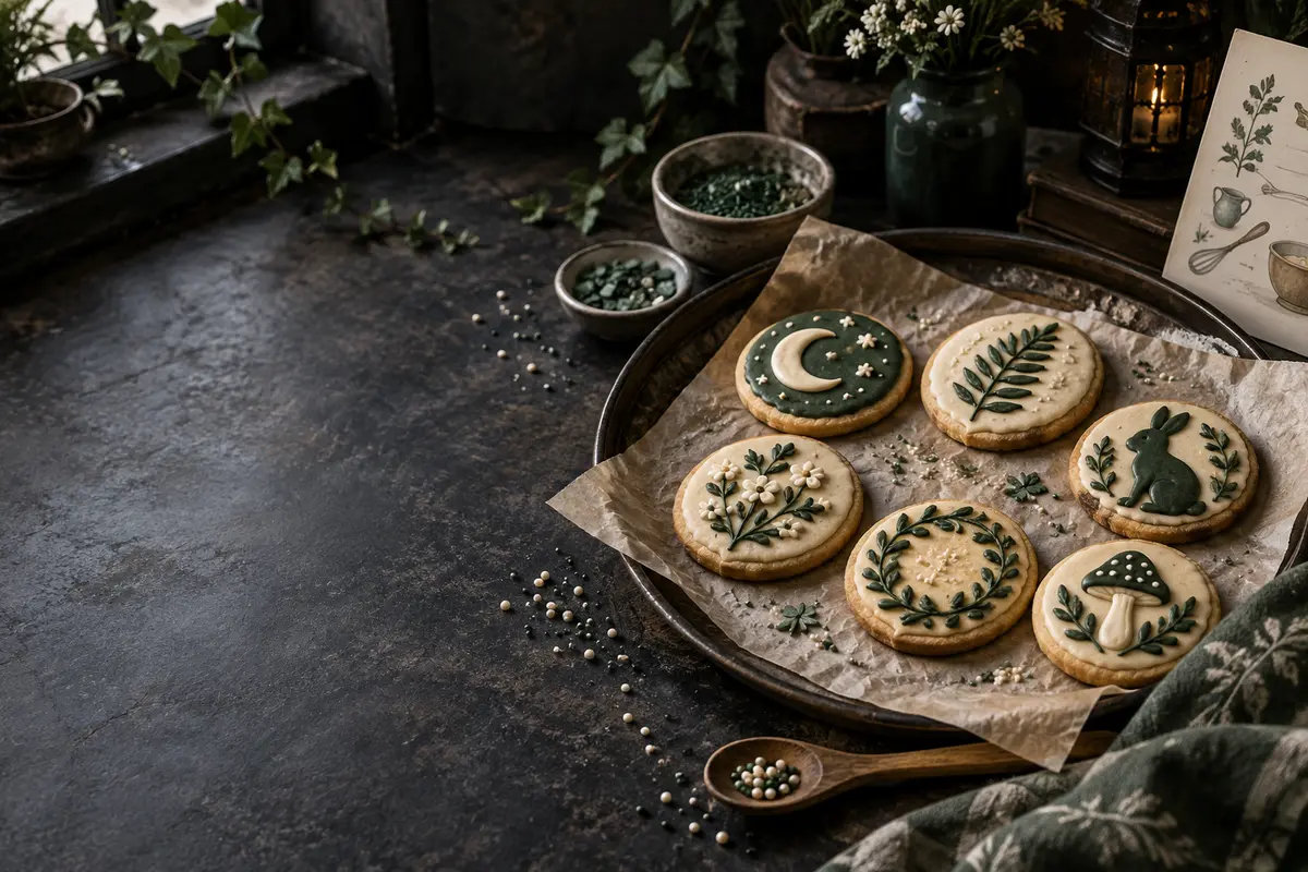 Decorated botanical cookies prepared for the Calm Cookie Lab
